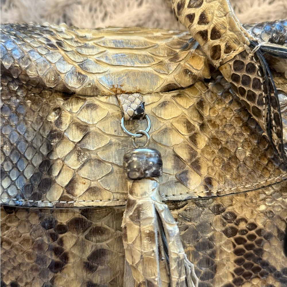 Ghibli Genuine Python Skin Handbag Italian Designer Tan - Picture 3 of 16